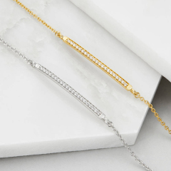Fashion Jewelry Sterling Silver Micropave Cubic Zirconia Style Bar Bracelet