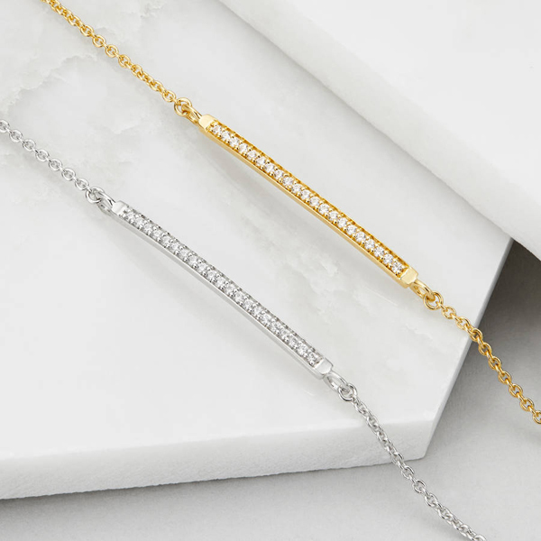 Fashion Jewelry Sterling Silver Micropave Cubic Zirconia Style Bar Bracelet