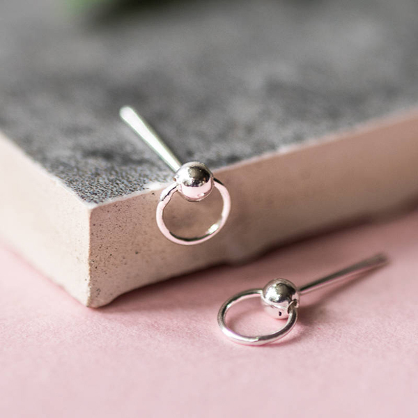 Latest Fashion Sterling Silver Bead Small Circle Hoop Earrings for Girls