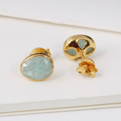 Landou Jewelry 18ct Gold Plated Pink Quartz Gemstone Studs Earrings UK