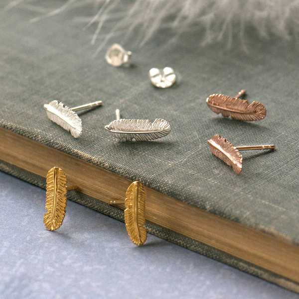 Ladies Jewelry Sterling Silver High Polish Feather Stud Earrings Korea