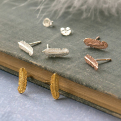 Ladies Jewelry Sterling Silver High Polish Feather Stud Earrings Korea