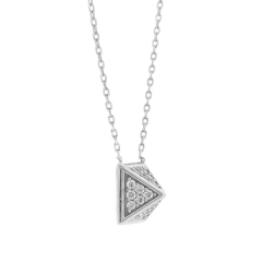 Women Jewelry Sterling Silver Pave Micropave Cubic Zirconia Pyramid Necklace