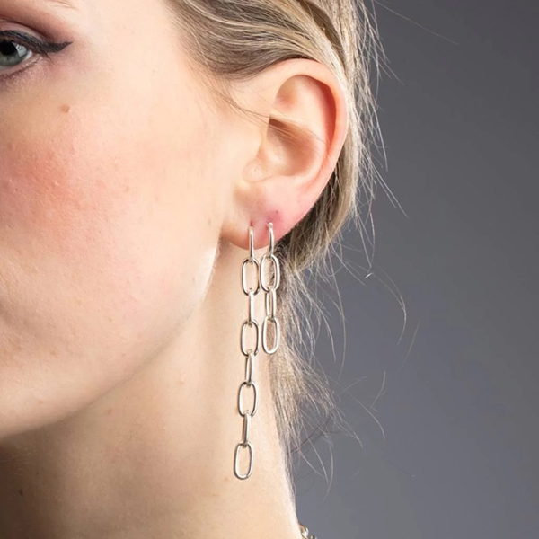 Latest Design 925 Sterling Silver Thick Chain Stud Earrings for Women Dangle