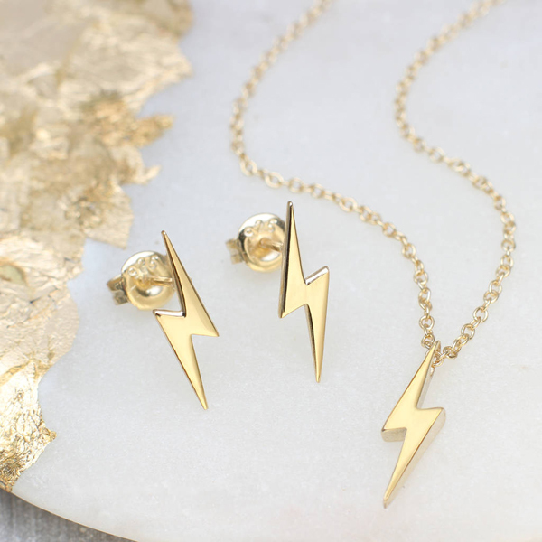 Plain Jewelry Sterling Silver 18K Gold Plated Lighting Stud Earrings