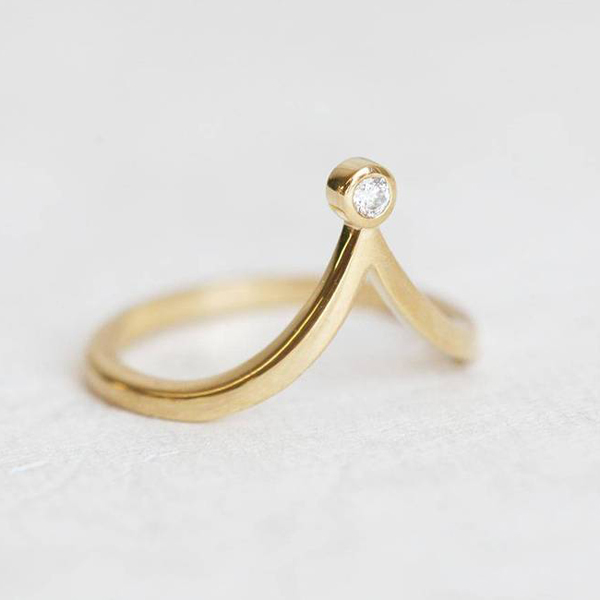 Fancy Sterling Silver 18K Gold Finished Cubic Zirconia V Shaped Band Ring