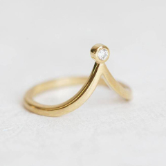Fancy Sterling Silver 18K Gold Finished Cubic Zirconia V Shaped Band Ring