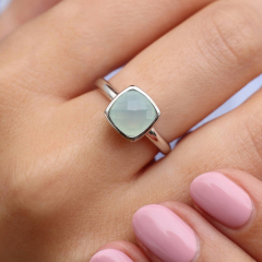 Rhodium Plated Sterling Silver Semi Precious Chalcedony Gemstone Ring