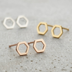 Landou Jewelry Sterling Silver Rose Gold Fine Hexagon Stud Earrings
