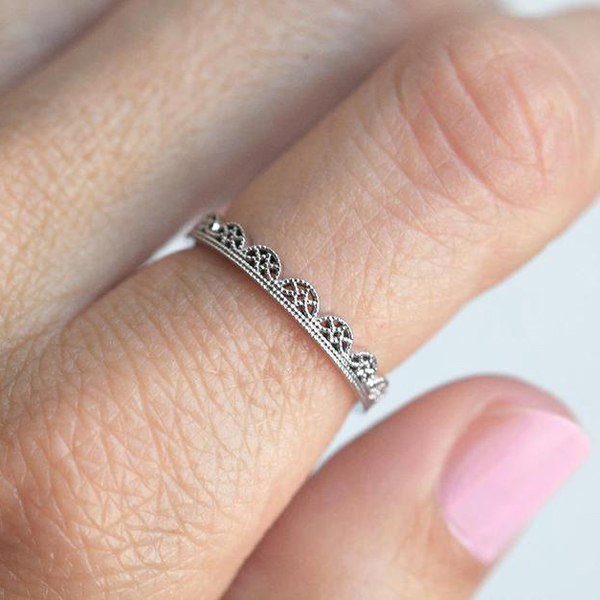 Fine Women Jewelry Sterling Silver Rose Gold Dainty Lace Band Filigree Ring