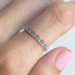 Fine Women Jewelry Sterling Silver Rose Gold Dainty Lace Band Filigree Ring
