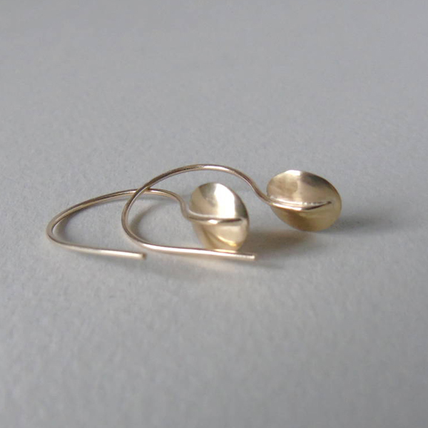 Beautiful Design 9ct Gold Finished Mini Disc Leaf Hook Earrings in Sterling Silver