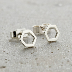Landou Jewelry Sterling Silver Rose Gold Fine Hexagon Stud Earrings