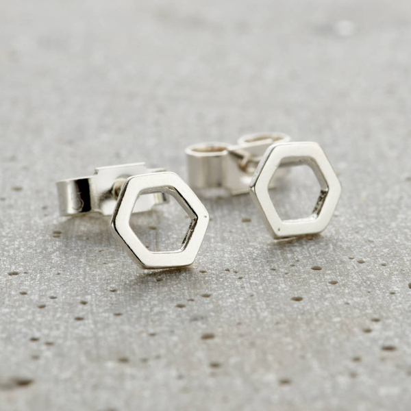 Landou Jewelry Sterling Silver Rose Gold Fine Hexagon Stud Earrings