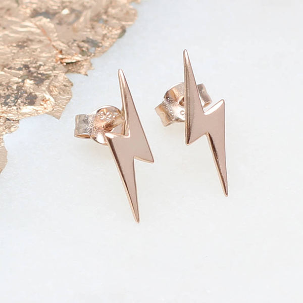 Plain Jewelry Sterling Silver 18K Gold Plated Lighting Stud Earrings