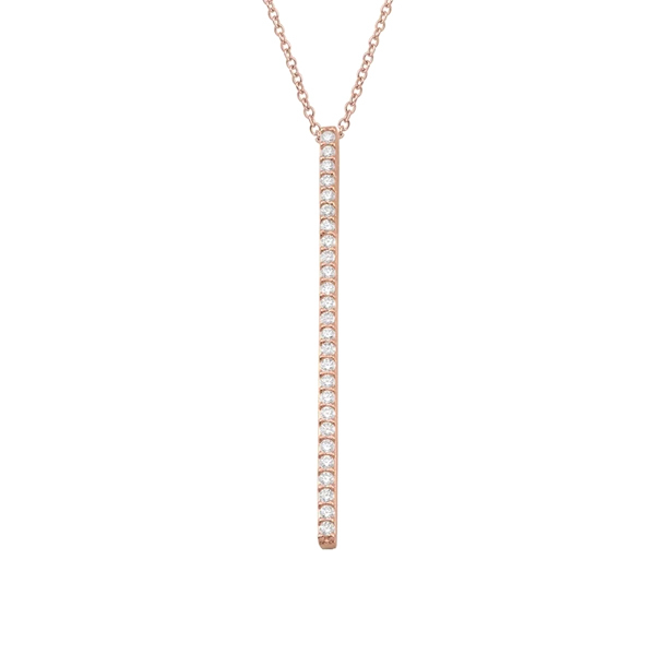Sterling Silver Rose Gold Plared Long Bar Cubic Zirconia Necklace for Women