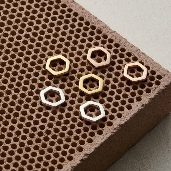 Landou Jewelry Sterling Silver Rose Gold Fine Hexagon Stud Earrings