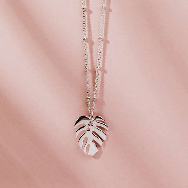 Fashion Sterling Silver Beads Chain Palm-leaf Leaf Pendant Necklace for Her