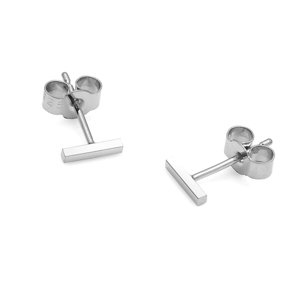 Simple Jewelry Sterling Silver 18K Gold Mini Bar Stud Earrings for Women