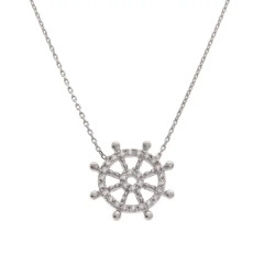 Customized Jewelry Pave Setting Cubic Zirconia Nautical Wheel Necklace
