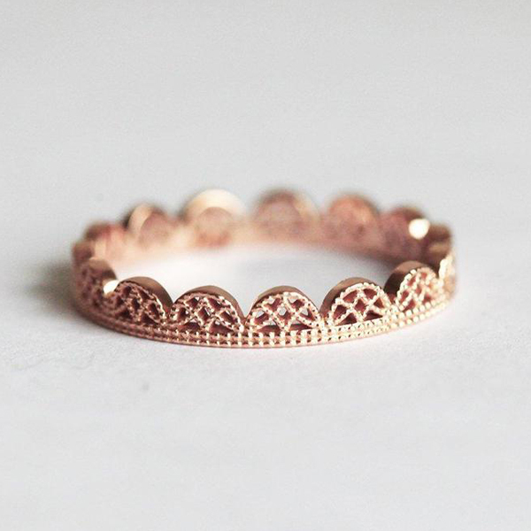 Fine Women Jewelry Sterling Silver Rose Gold Dainty Lace Band Filigree Ring