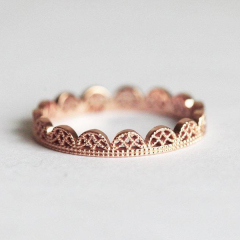 Fine Women Jewelry Sterling Silver Rose Gold Dainty Lace Band Filigree Ring