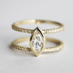 Fine Jewelry Sterling Silver Stunning Marquise Cubic Zirconia Double Band Ring