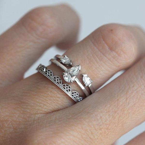 Fine Women Jewelry Sterling Silver Rose Gold Dainty Lace Band Filigree Ring
