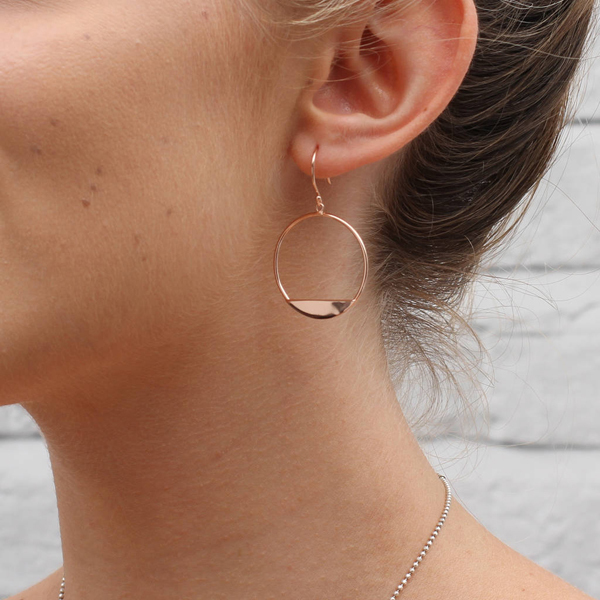 Italian Sterling Silver Modern Hollow Circle Earrings for Women Dangle