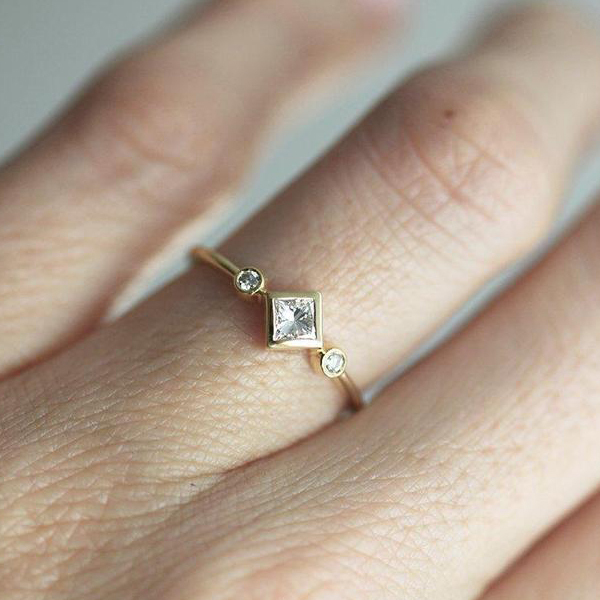 Square Shape Cutting Rose Gold Plated 925 Silver Elegant Engagement Ring