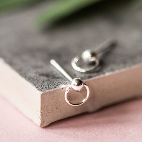 Latest Fashion Sterling Silver Bead Small Circle Hoop Earrings for Girls