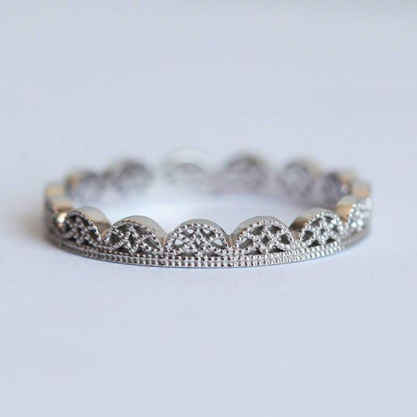Fine Women Jewelry Sterling Silver Rose Gold Dainty Lace Band Filigree Ring