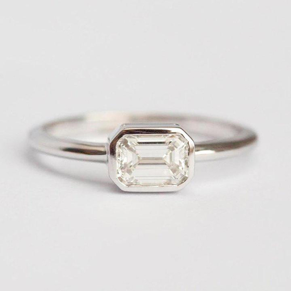 Sterling Silver Emerald Cut Cubic Zirconia Ring, Classic Solitaire Ring for Women