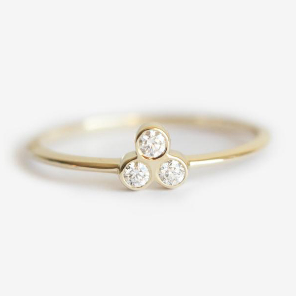 Sterling Silver Trio Cubic Zirconia Ring, Simple 14K Gold Ring for Girls