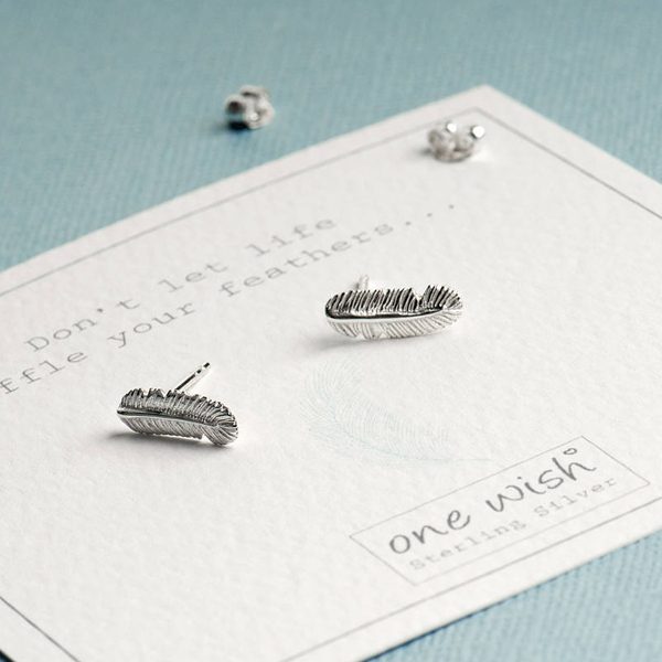 Ladies Jewelry Sterling Silver High Polish Feather Stud Earrings Korea