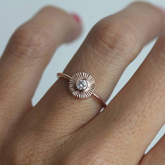 Fine Jewelry Sterling Silver Rose Gold Round Shape Solitaire Ring for Her