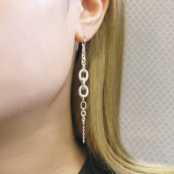 New Model 925 Sterling Silver Multi Chain Silver Links Drop Earrings