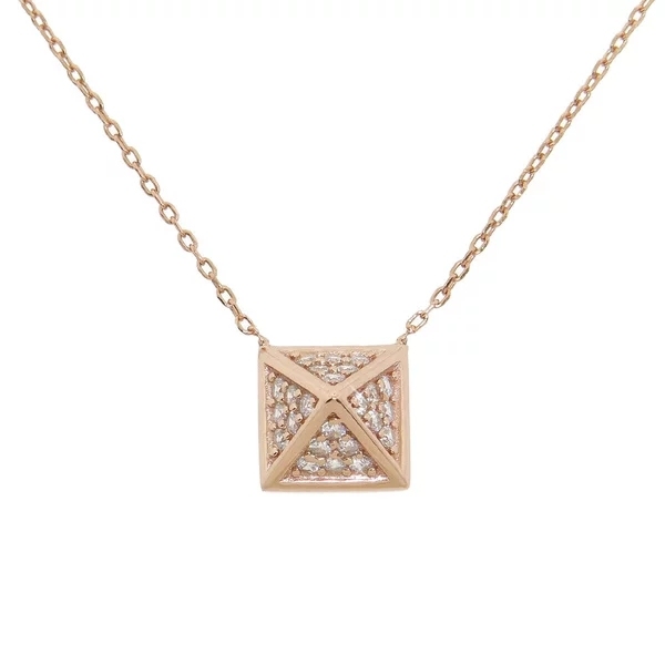 Women Jewelry Sterling Silver Pave Micropave Cubic Zirconia Pyramid Necklace