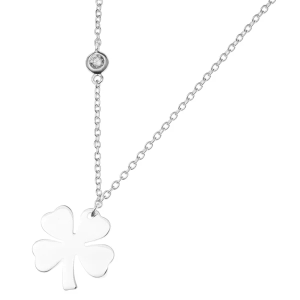 925 Sterling Silver Four Leaf Clover CZ Dangle Charm Pendant Necklace