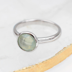 Rhodium Plated Sterling Silver Semi Precious Chalcedony Halo Ring Jewelry for Women