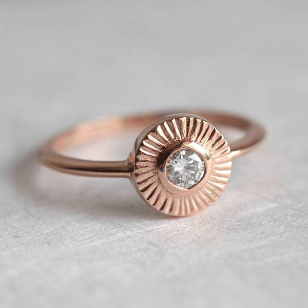 Fine Jewelry Sterling Silver Rose Gold Round Shape Solitaire Ring for Her