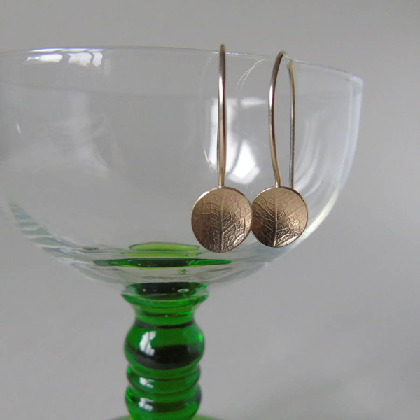 Beautiful Design 9ct Gold Finished Mini Disc Leaf Hook Earrings in Sterling Silver