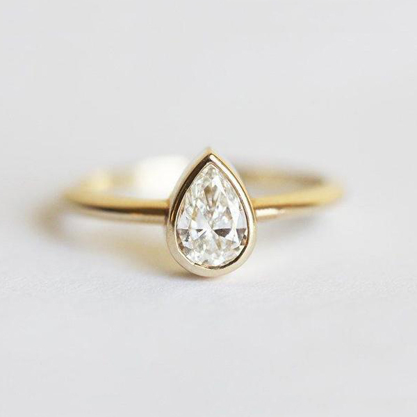 Rose Gold Plated Sterling Silver CZ Teardrop Solitaire Engagement Ring