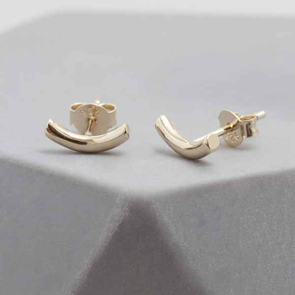 Landou Jewelry 925 Sterling Silver High Polish Tiny Arc Bar Stud Earrings