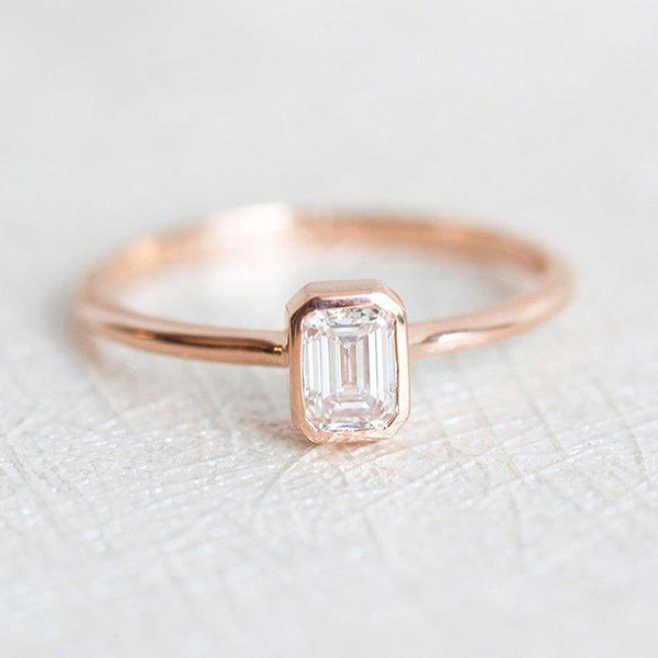 Landou Jewelry Rose Gold Plated Emerald Cut Solitaire Engagement Ring