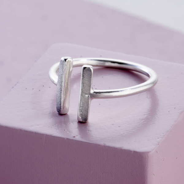 Landou Jewelry Sterling Silver Open Double Bar Stacking Ring Adjustable Size