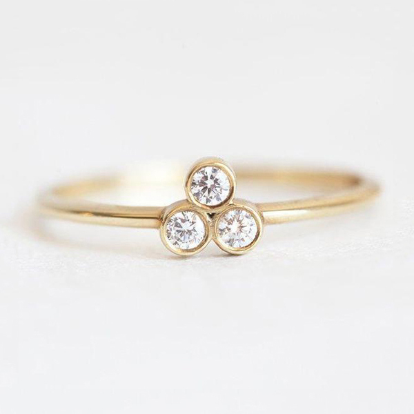 Sterling Silver Trio Cubic Zirconia Ring, Simple 14K Gold Ring for Girls