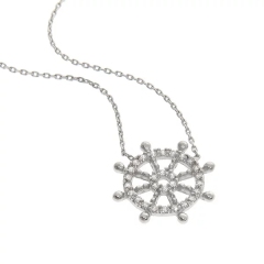 Customized Jewelry Pave Setting Cubic Zirconia Nautical Wheel Necklace