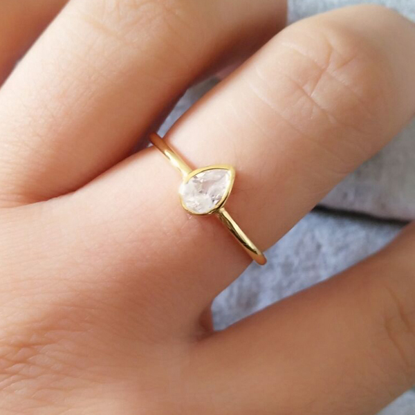 Rose Gold Plated Sterling Silver CZ Teardrop Solitaire Engagement Ring