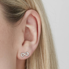 Landou Wholesale Jewelry High Polish Sterling Silver Infinity Stud Earrings